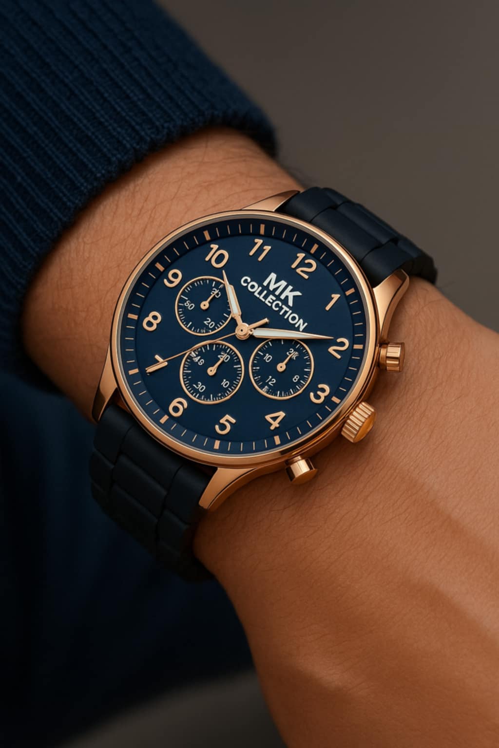 MK Collection Rose Gold Chronograph Watch – Black Silicone Strap