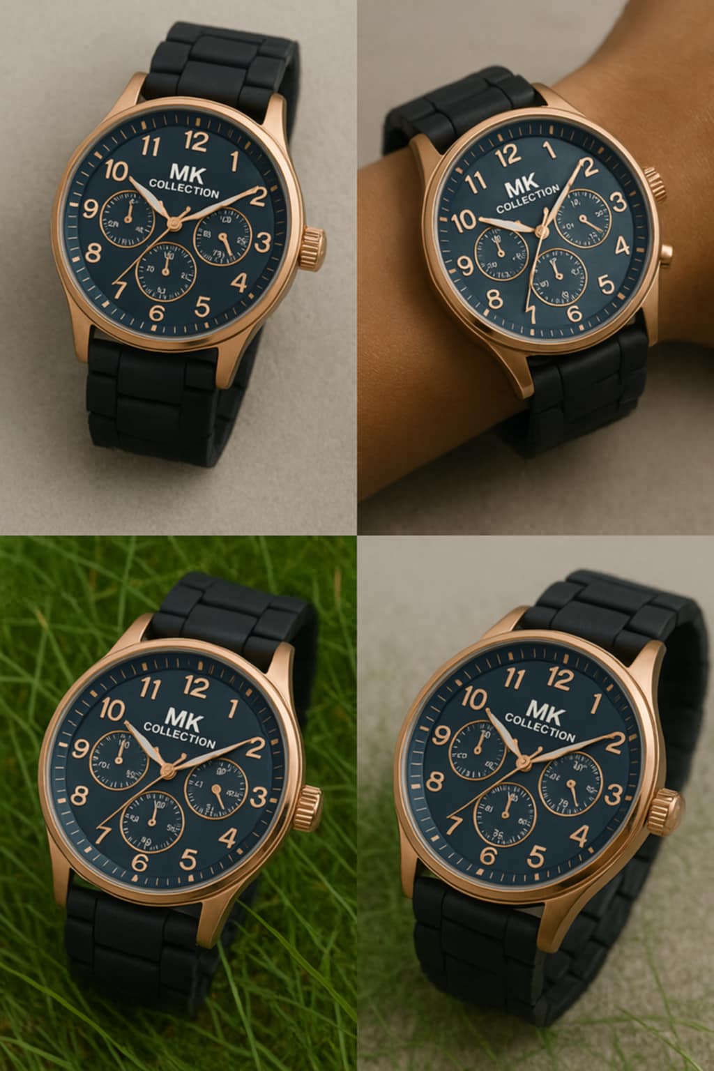 MK Collection Rose Gold Chronograph Watch – Black Silicone Strap