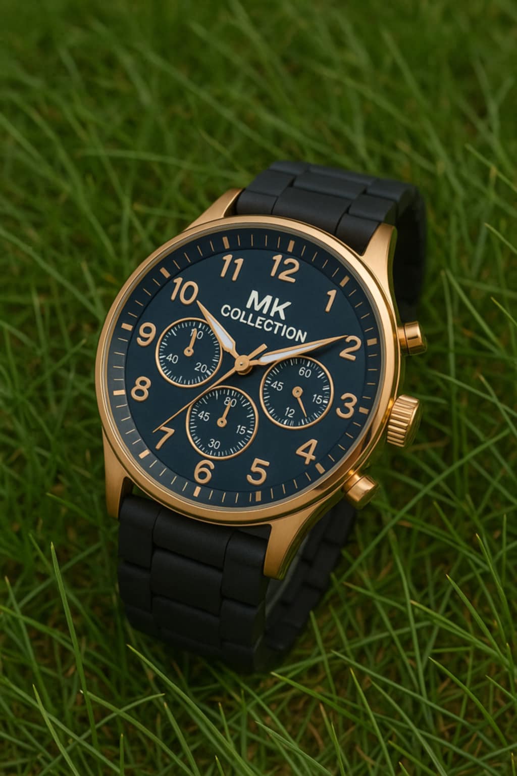 MK Collection Rose Gold Chronograph Watch – Black Silicone Strap