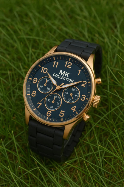 MK Collection Rose Gold Chronograph Watch – Black Silicone Strap
